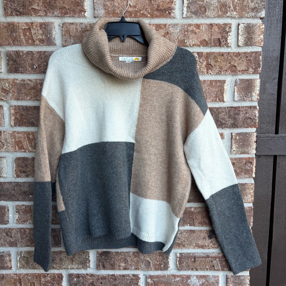 C&C California color block Turtleneck wool blend Sweater